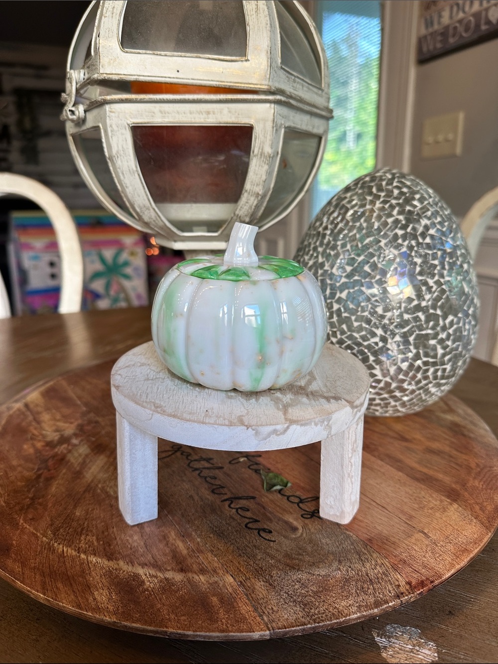 White and Green resin Pumpkin Decorative Accent - Home Accents Decor